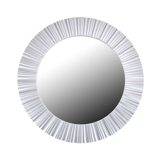 20" Silver & White Elegant Fluted Round Wall Mirror